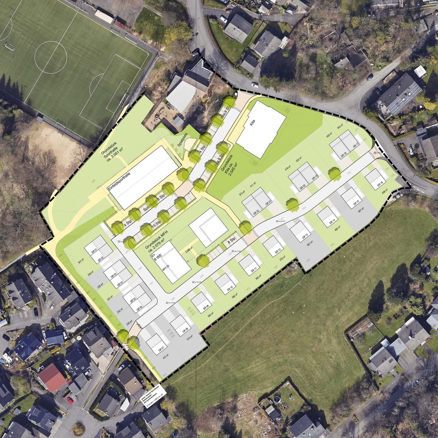 Rahmenplan Quartier Strombach - reservierte Grundstücke grau markiert